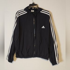 Adidas Men's Black Jacket with White Stripes